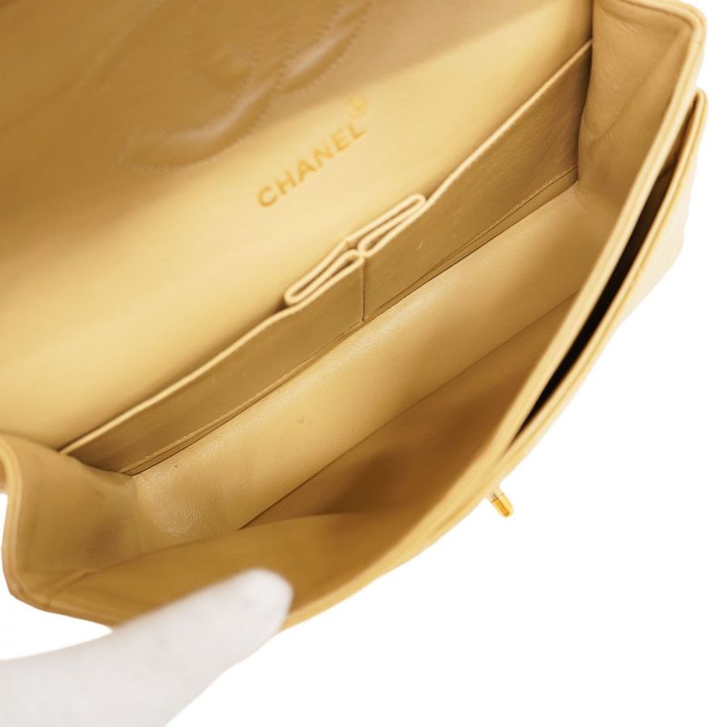 Chanel Shoulder Bag Matelasse Lambskin Beige Gold Hardware Women