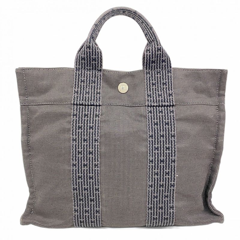 Hermes Handbag Her Line PM Canvas Gray Silver Hardware Women