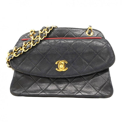 Chanel Shoulder Bag Matelasse Lambskin Black Gold Hardware Women