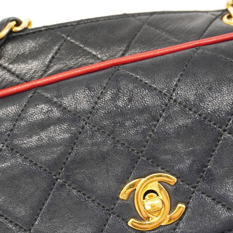 Chanel Shoulder Bag Matelasse Lambskin Black Gold Hardware Women