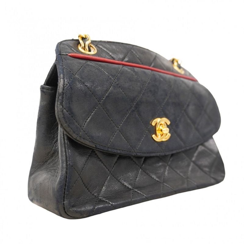 Chanel Shoulder Bag Matelasse Lambskin Black Gold Hardware Women