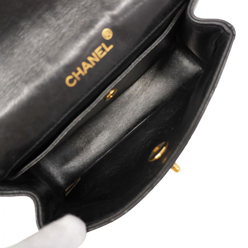 Chanel Shoulder Bag Matelasse Lambskin Black Gold Hardware Women