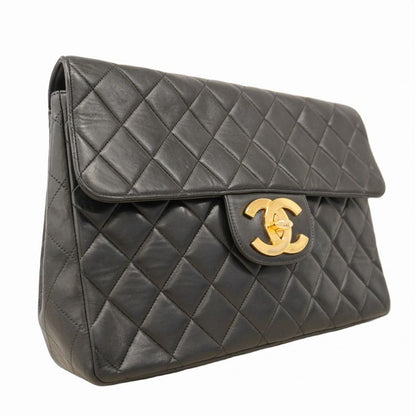Chanel Shoulder Bag Matelasse Lambskin Black Gold Hardware Women