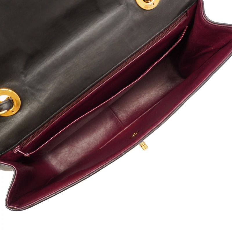 Chanel Shoulder Bag Matelasse Lambskin Black Gold Hardware Women