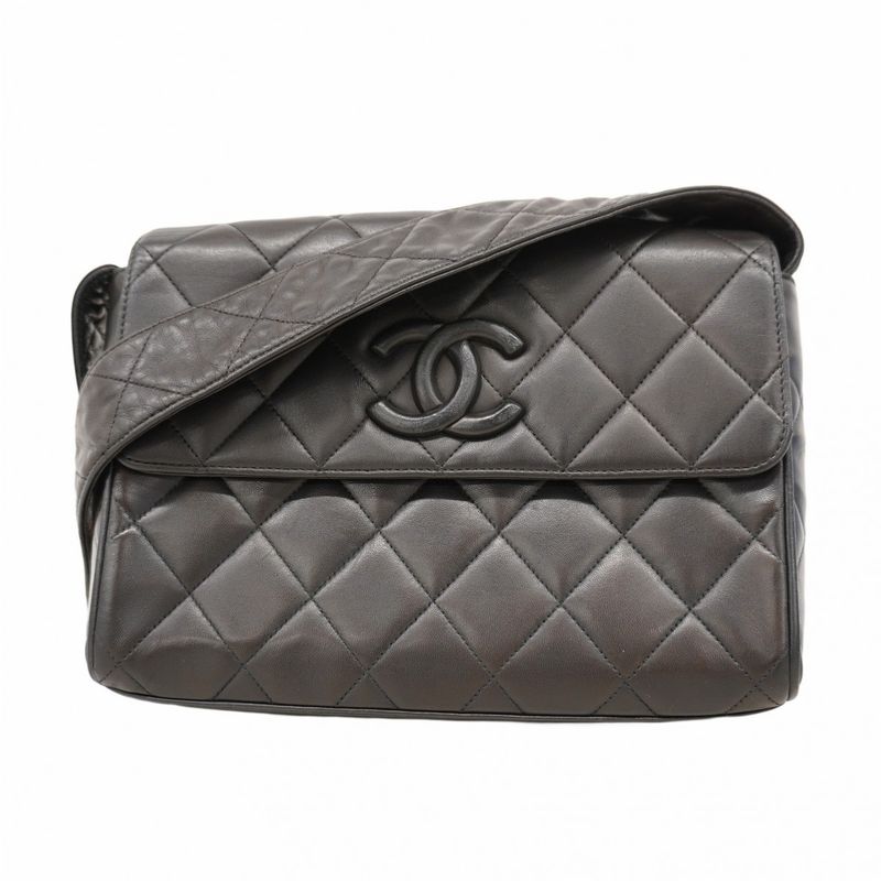 Chanel Shoulder Bag Matelasse Lambskin Black Gold Hardware Women