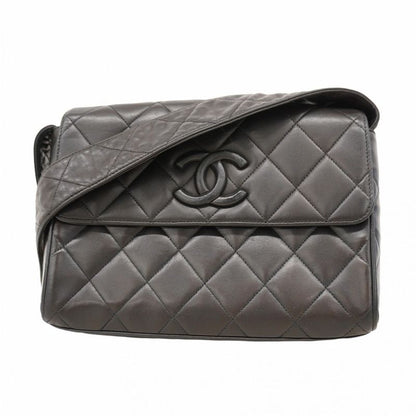 Chanel Shoulder Bag Matelasse Lambskin Black Gold Hardware Women