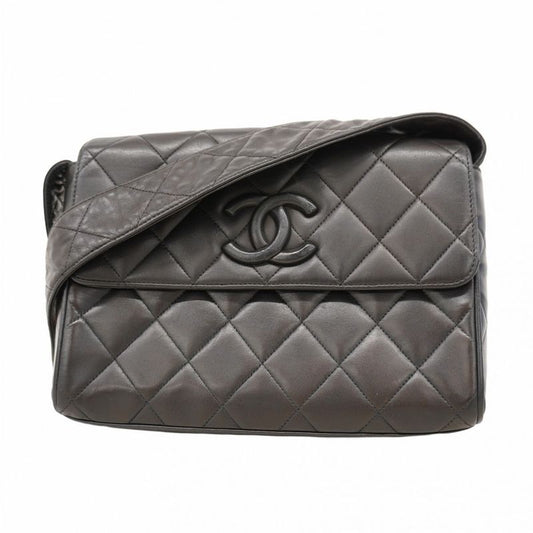 Chanel Shoulder Bag Matelasse Lambskin Black Gold Hardware Women