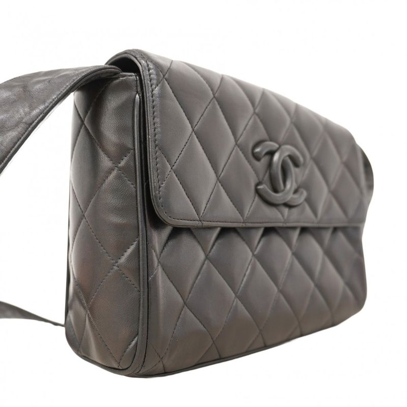 Chanel Shoulder Bag Matelasse Lambskin Black Gold Hardware Women