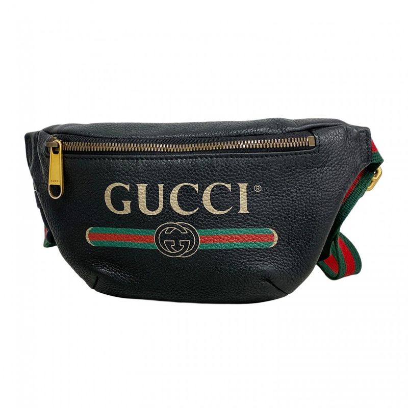 Gucci Waist Bag Sherry Line 527792 Leather Black Gold Hardware Men Women Unisex