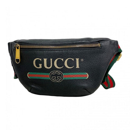 Gucci Waist Bag Sherry Line 527792 Leather Black Gold Hardware Men Women Unisex
