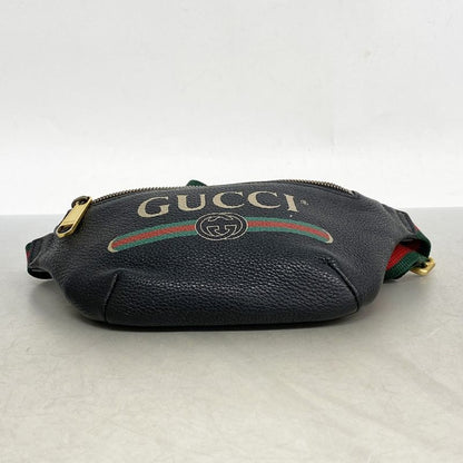 Gucci Waist Bag Sherry Line 527792 Leather Black Gold Hardware Men Women Unisex