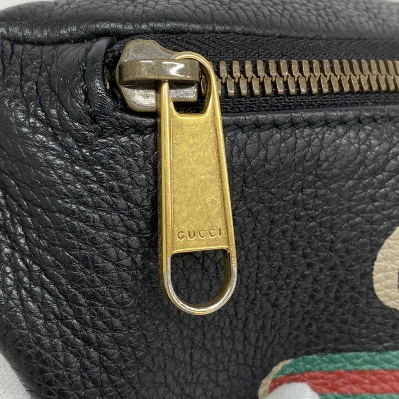 Gucci Waist Bag Sherry Line 527792 Leather Black Gold Hardware Men Women Unisex