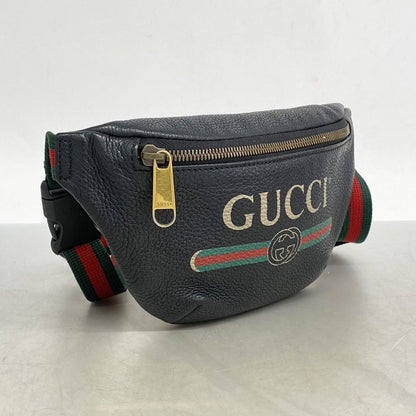 Gucci Waist Bag Sherry Line 527792 Leather Black Gold Hardware Men Women Unisex