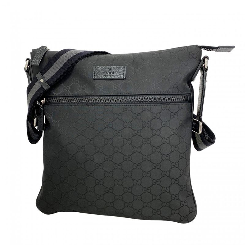 Gucci Shoulder Bag GG Nylon 449185 Nylon Black Silver Hardware Men's