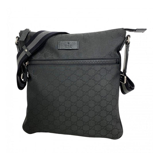 Gucci Shoulder Bag GG Nylon 449185 Nylon Black Silver Hardware Men's