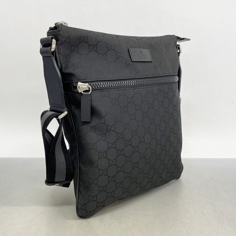 Gucci Shoulder Bag GG Nylon 449185 Nylon Black Silver Hardware Men's