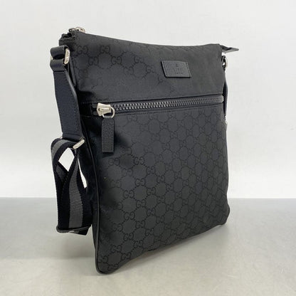 Gucci Shoulder Bag GG Nylon 449185 Nylon Black Silver Hardware Men's