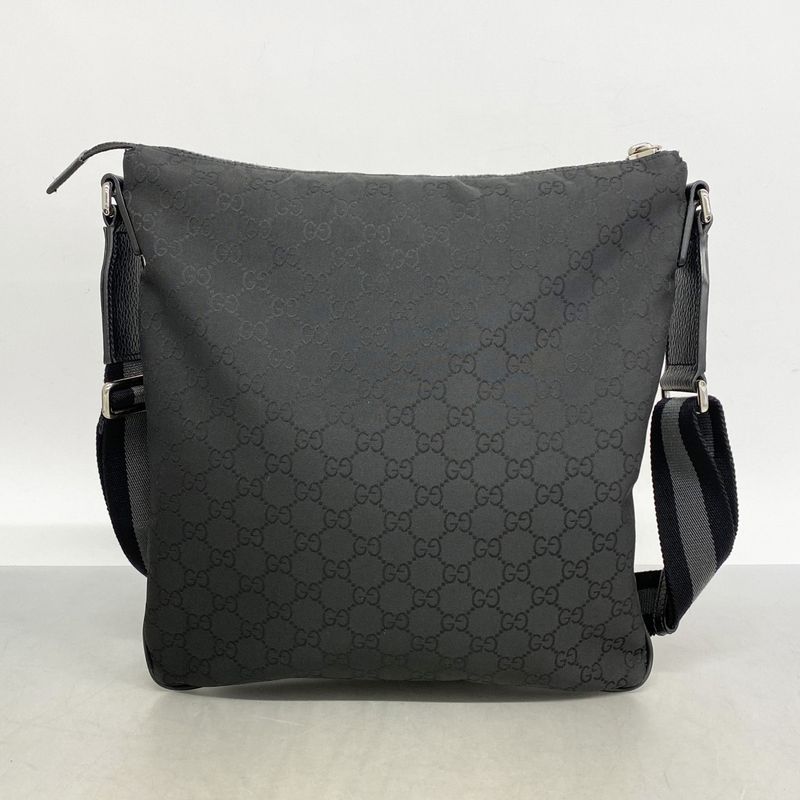 Gucci Shoulder Bag GG Nylon 449185 Nylon Black Silver Hardware Men's