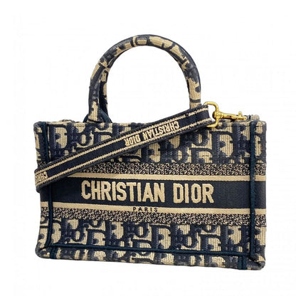 Christian Dior Handbag Trotter Book Tote Canvas Navy Gold Hardware 2way Bag