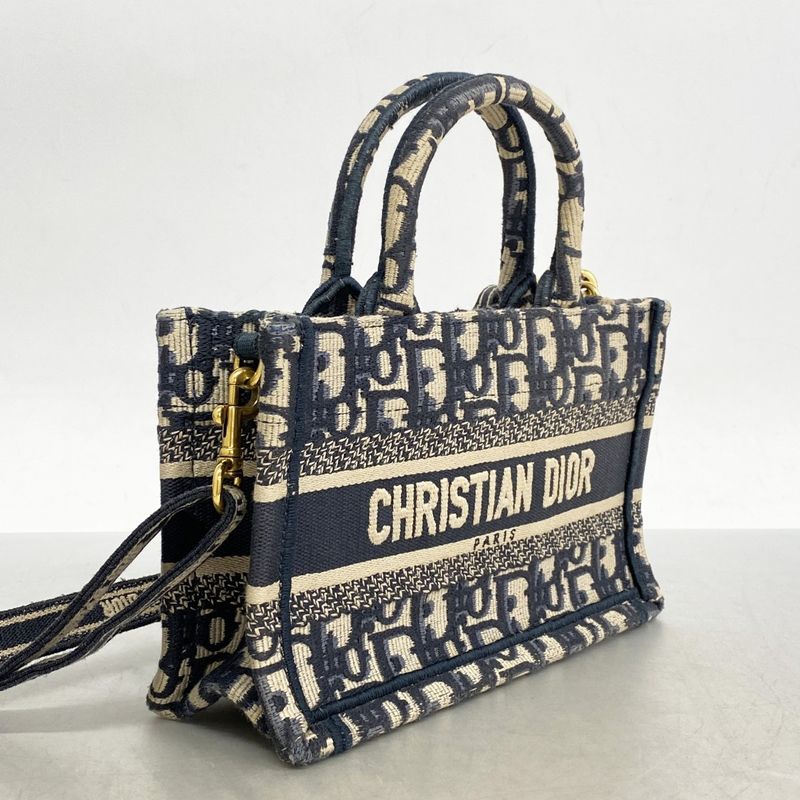 Christian Dior Handbag Trotter Book Tote Canvas Navy Gold Hardware 2way Bag