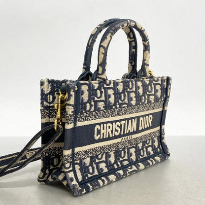 Christian Dior Handbag Trotter Book Tote Canvas Navy Gold Hardware 2way Bag