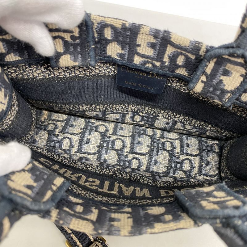 Christian Dior Handbag Trotter Book Tote Canvas Navy Gold Hardware 2way Bag