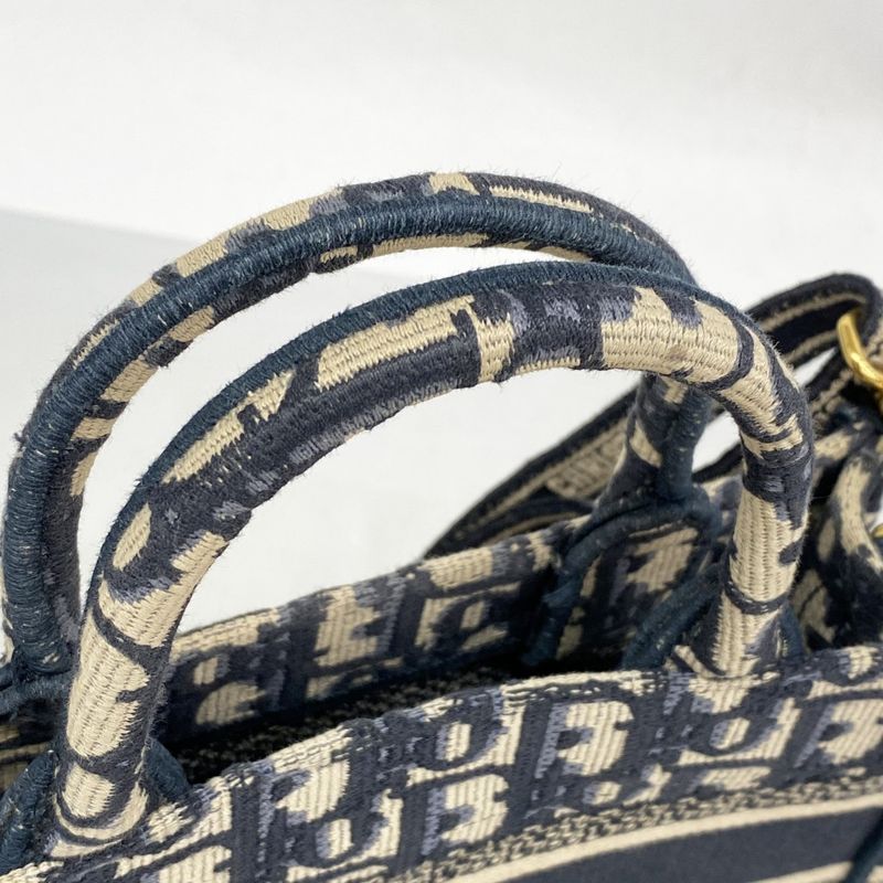 Christian Dior Handbag Trotter Book Tote Canvas Navy Gold Hardware 2way Bag