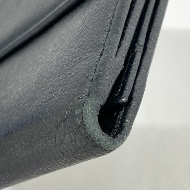 Chanel Long Wallet Camellia Leather Black Silver Hardware Women