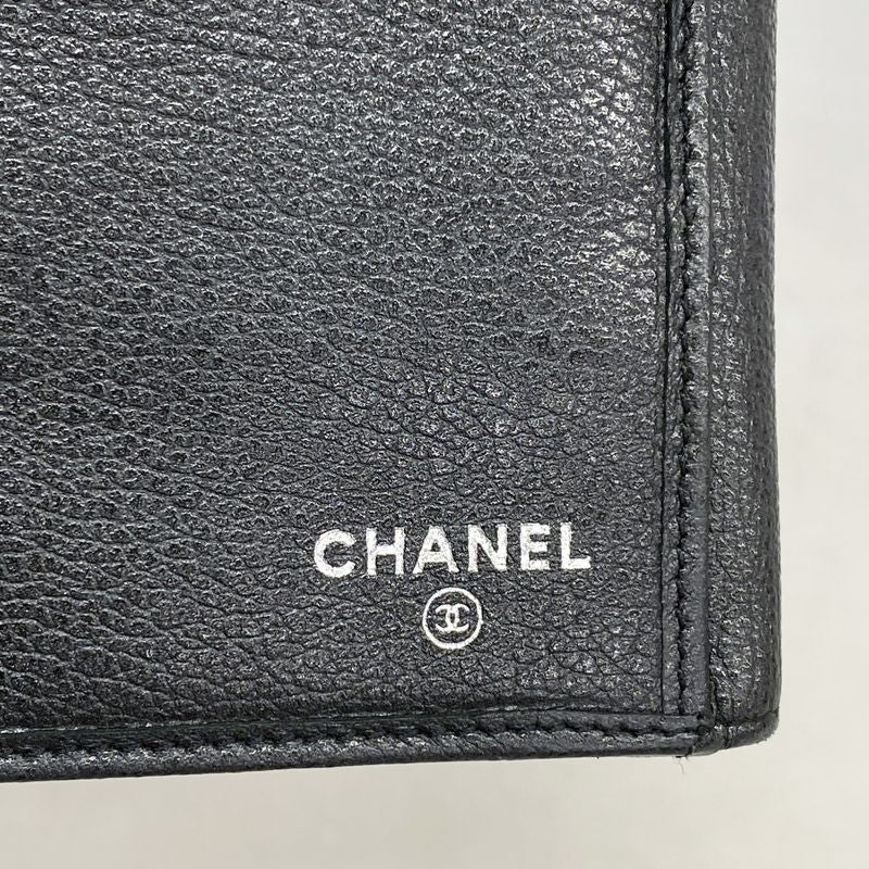 Chanel Long Wallet Camellia Leather Black Silver Hardware Women