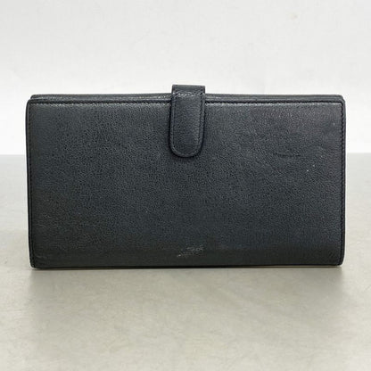 Chanel Long Wallet Camellia Leather Black Silver Hardware Women
