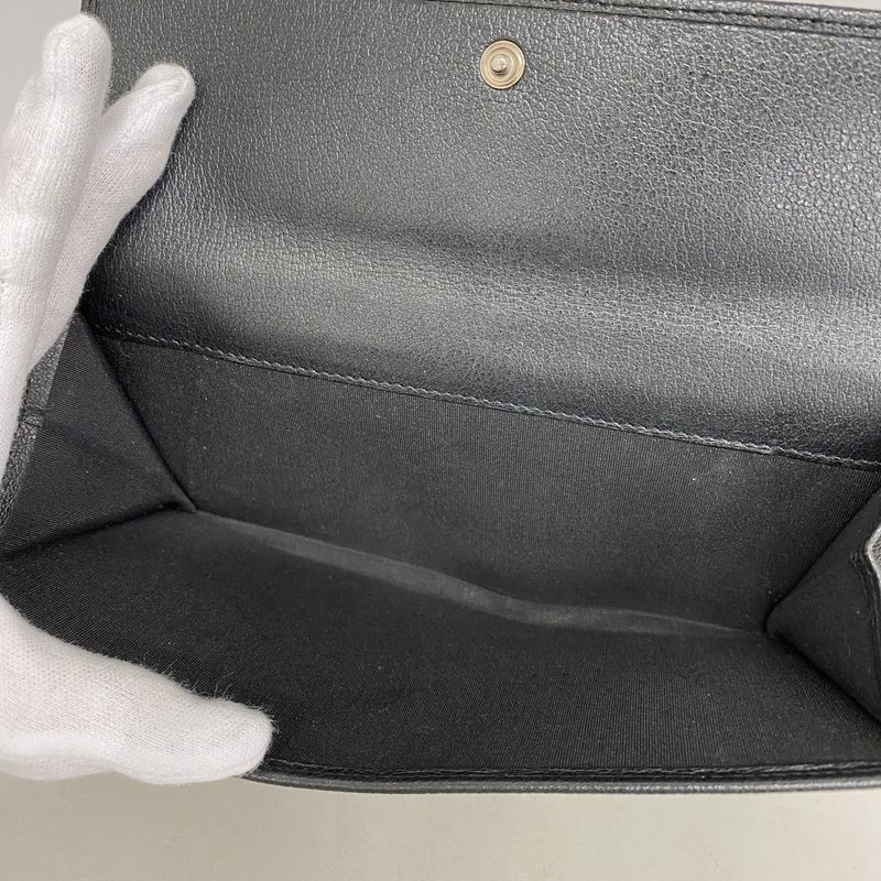 Chanel Long Wallet Camellia Leather Black Silver Hardware Women