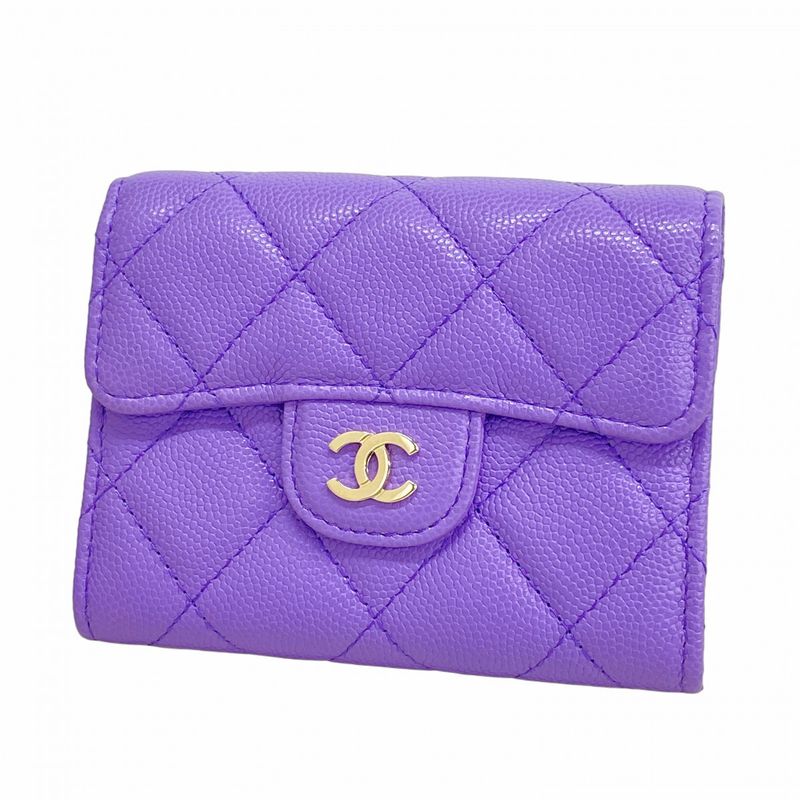 Chanel Card Case Matelasse Caviar Skin Purple Chien Pan Gold Hardware Women