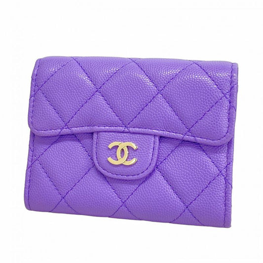 Chanel Card Case Matelasse Caviar Skin Purple Chien Pan Gold Hardware Women