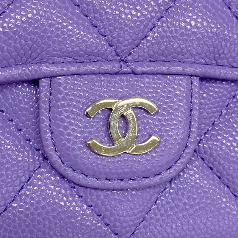 Chanel Card Case Matelasse Caviar Skin Purple Chien Pan Gold Hardware Women