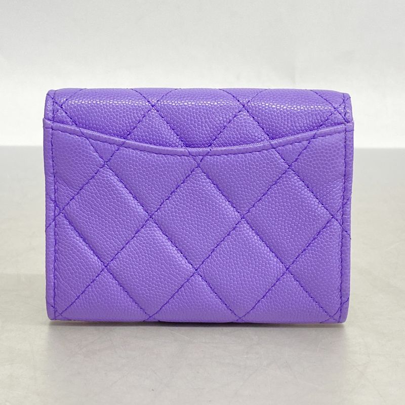 Chanel Card Case Matelasse Caviar Skin Purple Chien Pan Gold Hardware Women