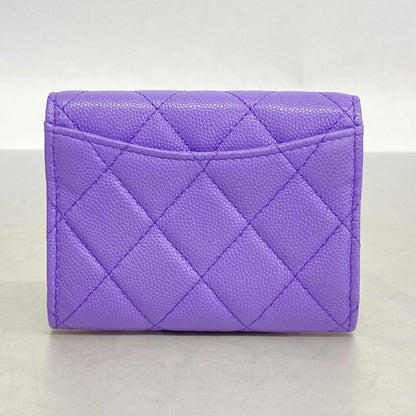 Chanel Card Case Matelasse Caviar Skin Purple Chien Pan Gold Hardware Women