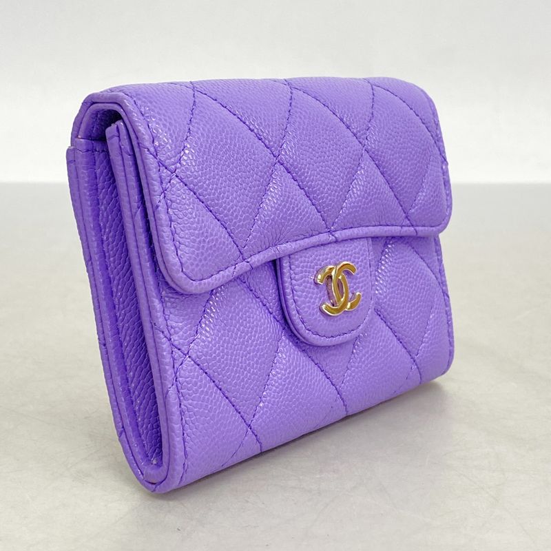 Chanel Card Case Matelasse Caviar Skin Purple Chien Pan Gold Hardware Women