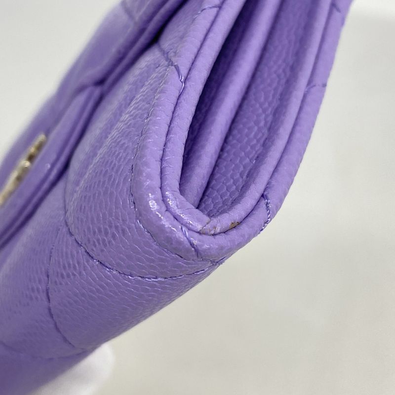 Chanel Card Case Matelasse Caviar Skin Purple Chien Pan Gold Hardware Women