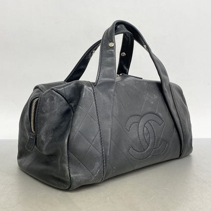 Chanel Handbag V Stitch Leather Black Silver Hardware Women