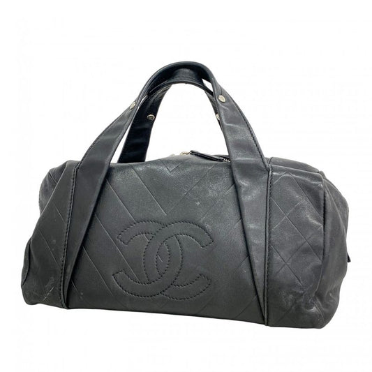 Chanel Handbag V Stitch Leather Black Silver Hardware Women