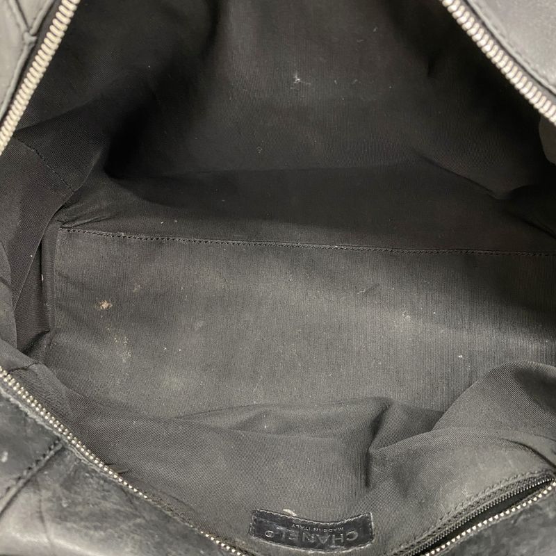 Chanel Handbag V Stitch Leather Black Silver Hardware Women