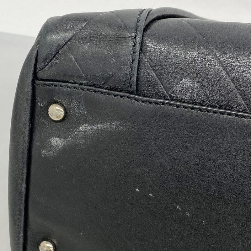 Chanel Handbag V Stitch Leather Black Silver Hardware Women