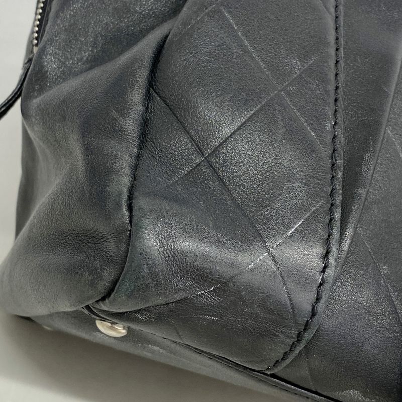 Chanel Handbag V Stitch Leather Black Silver Hardware Women