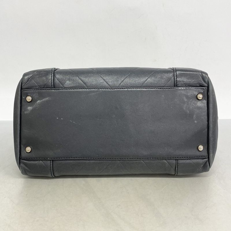 Chanel Handbag V Stitch Leather Black Silver Hardware Women