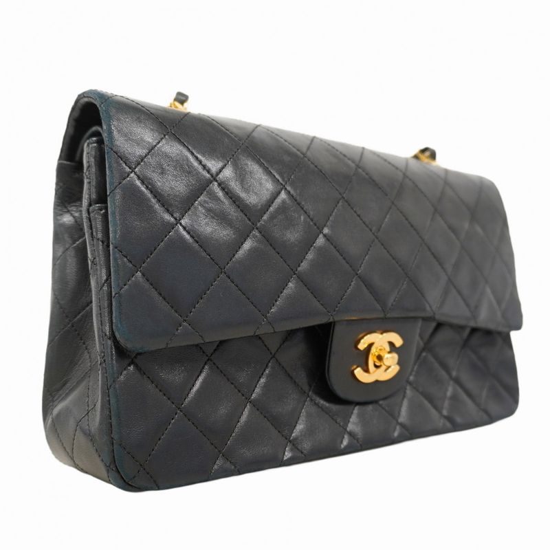 Chanel Shoulder Bag Matelasse Lambskin Black Gold Hardware Women