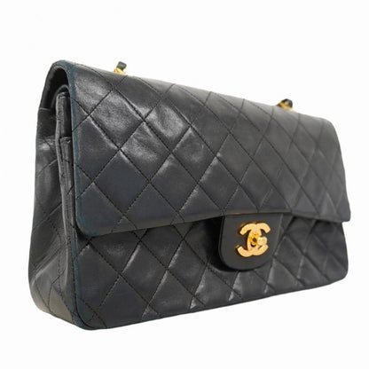 Chanel Shoulder Bag Matelasse Lambskin Black Gold Hardware Women