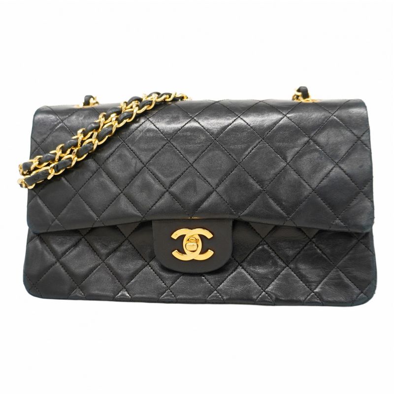 Chanel Shoulder Bag Matelasse Lambskin Black Gold Hardware Women