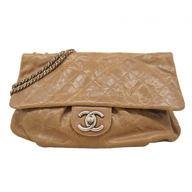 Chanel Shoulder Bag Matelasse Caviar Skin Brown Silver Hardware Women