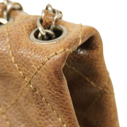 Chanel Shoulder Bag Matelasse Caviar Skin Brown Silver Hardware Women