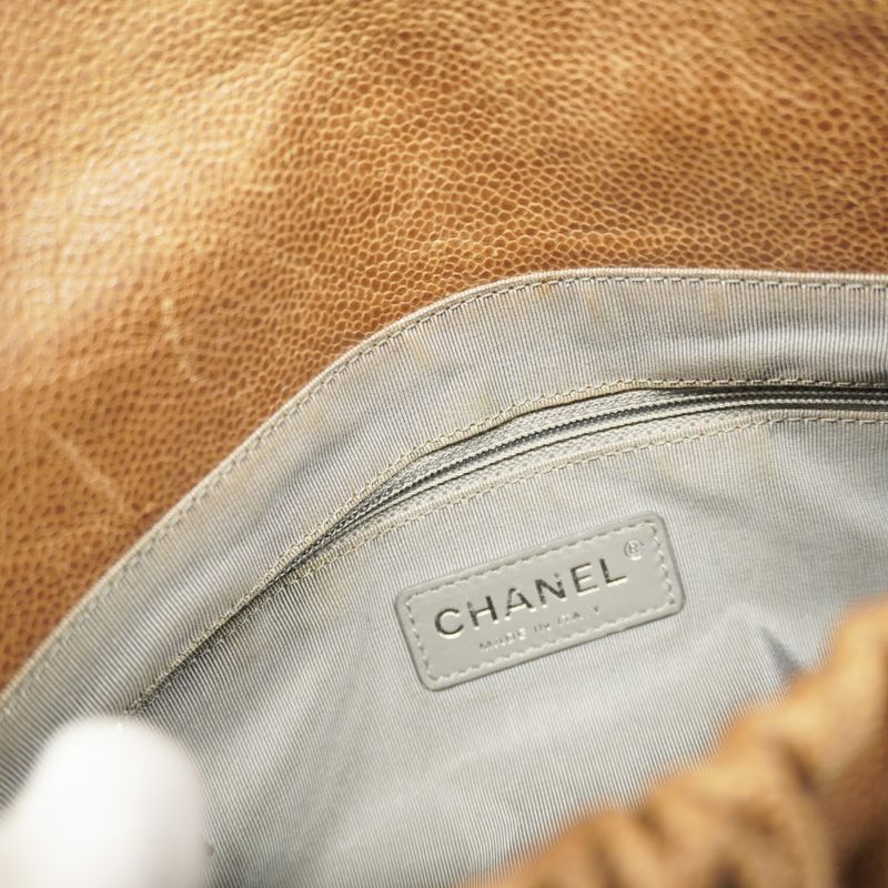 Chanel Shoulder Bag Matelasse Caviar Skin Brown Silver Hardware Women